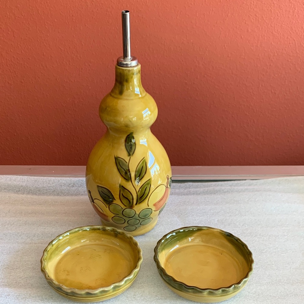 Ambiance Collection Beautiful Yellow Hand-Painted Ceramic Oil Pourer & Dishes